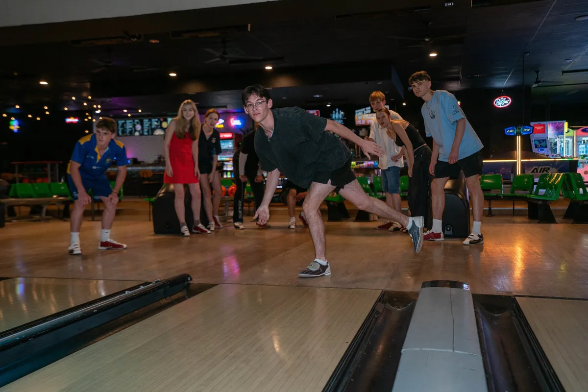 Students bowling together on the lanes at Bendigo Bowl